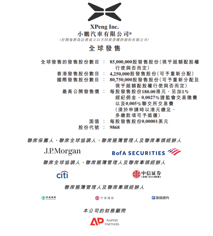 
小鵬汽車(09868)，今招股，預(yù)期